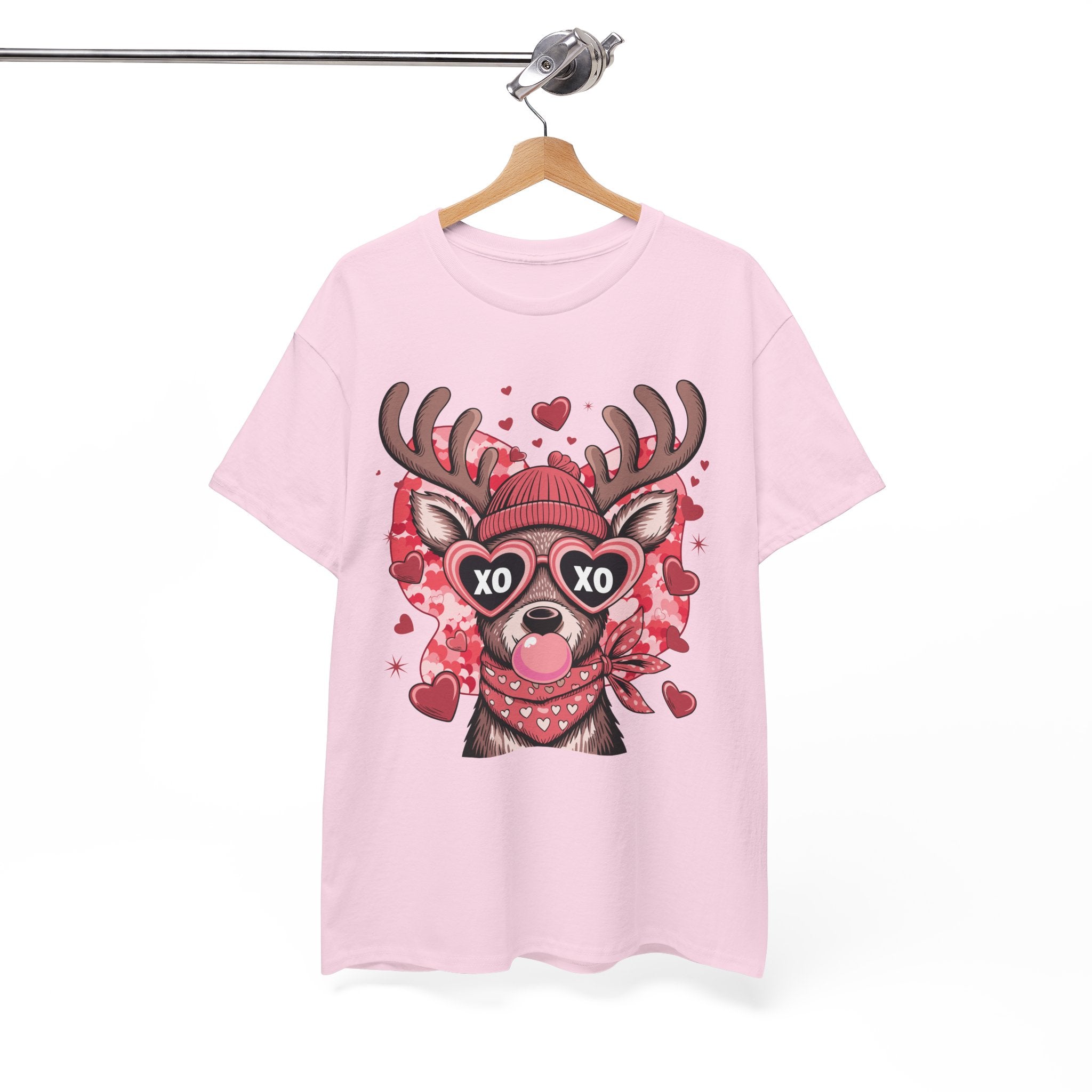 Valentine Deer Tee — Cute XO Heart Glasses, Beanie & Scarf Unisex Cotton Tshirt