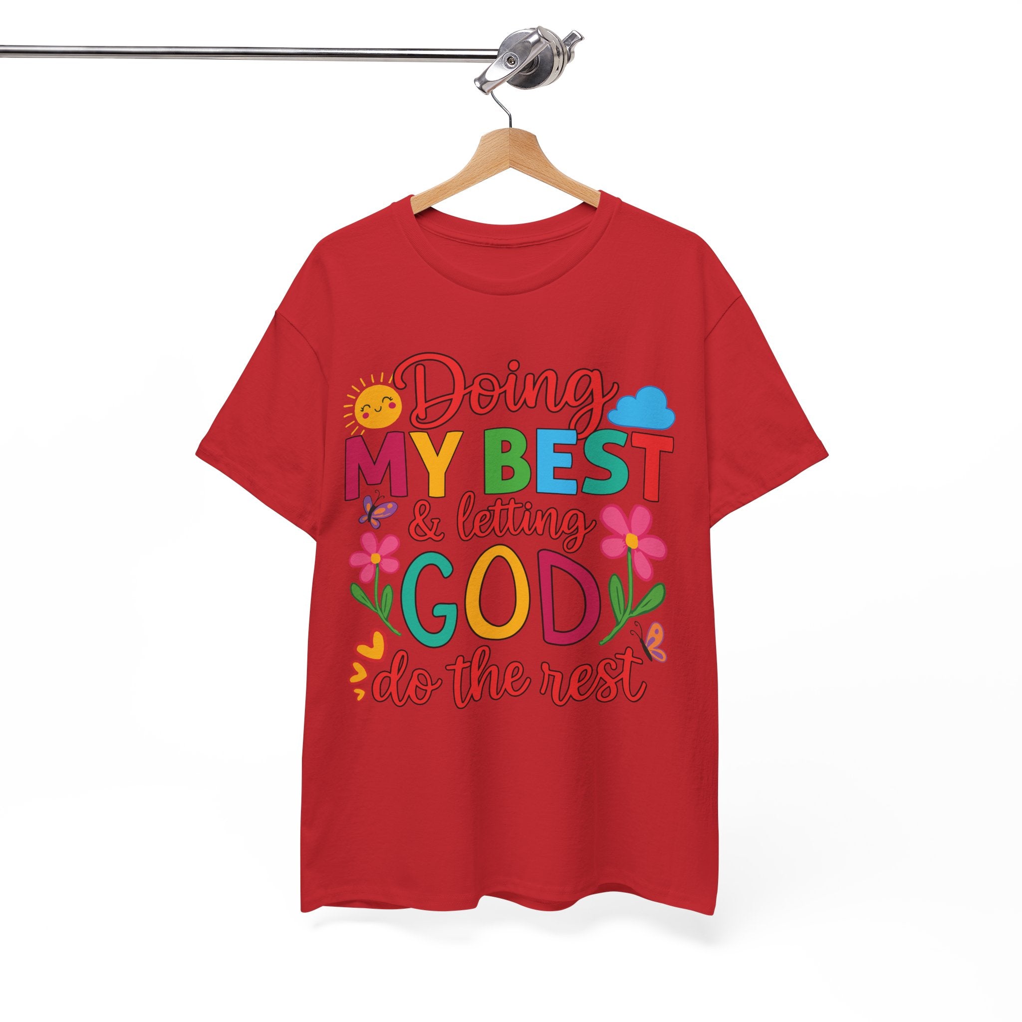 Doing My Best & Letting God Do The Rest T-Shirt — Floral Sun & Butterflies Inspirational Unisex Cotton Tee