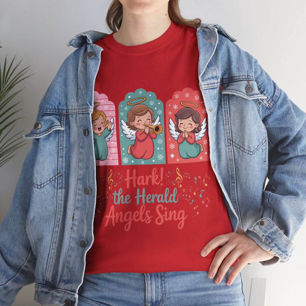 Hark! The Herald Angels Sing Tee — Three Singing Angels Christmas Unisex Cotton T-Shirt