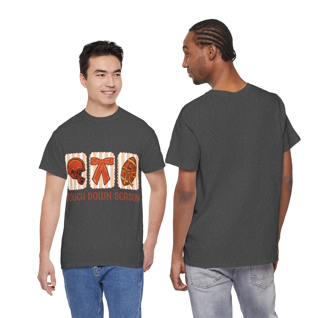 Touch Down Season Football Tee — Striped Fall Helmet & Bow Design Unisex Cotton Tee