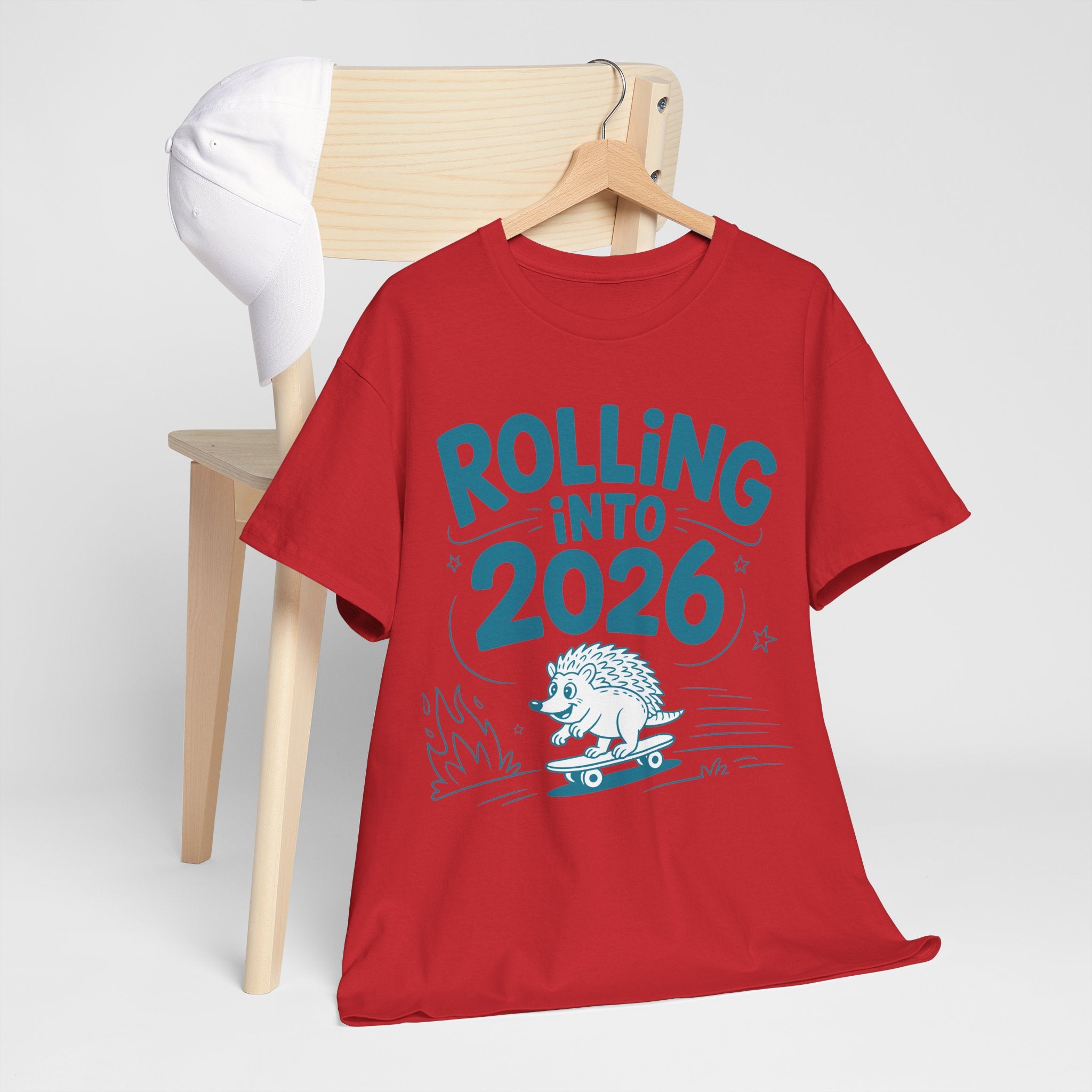 Rolling Into 2026 Hedgehog Skateboard Unisex Cotton Tee