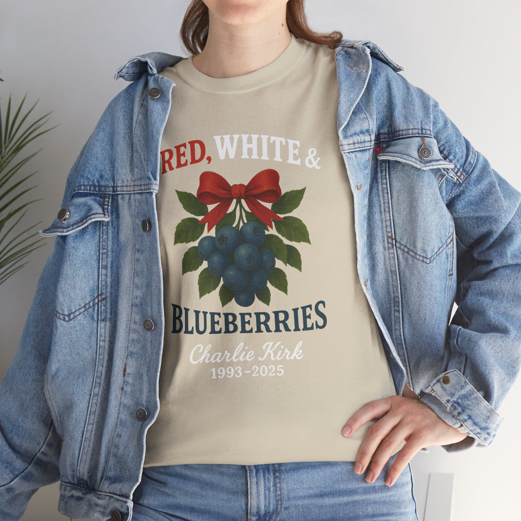 Red, White & Blueberries T-Shirt — Patriotic Blueberry Graphic Unisex Cotton Tee
