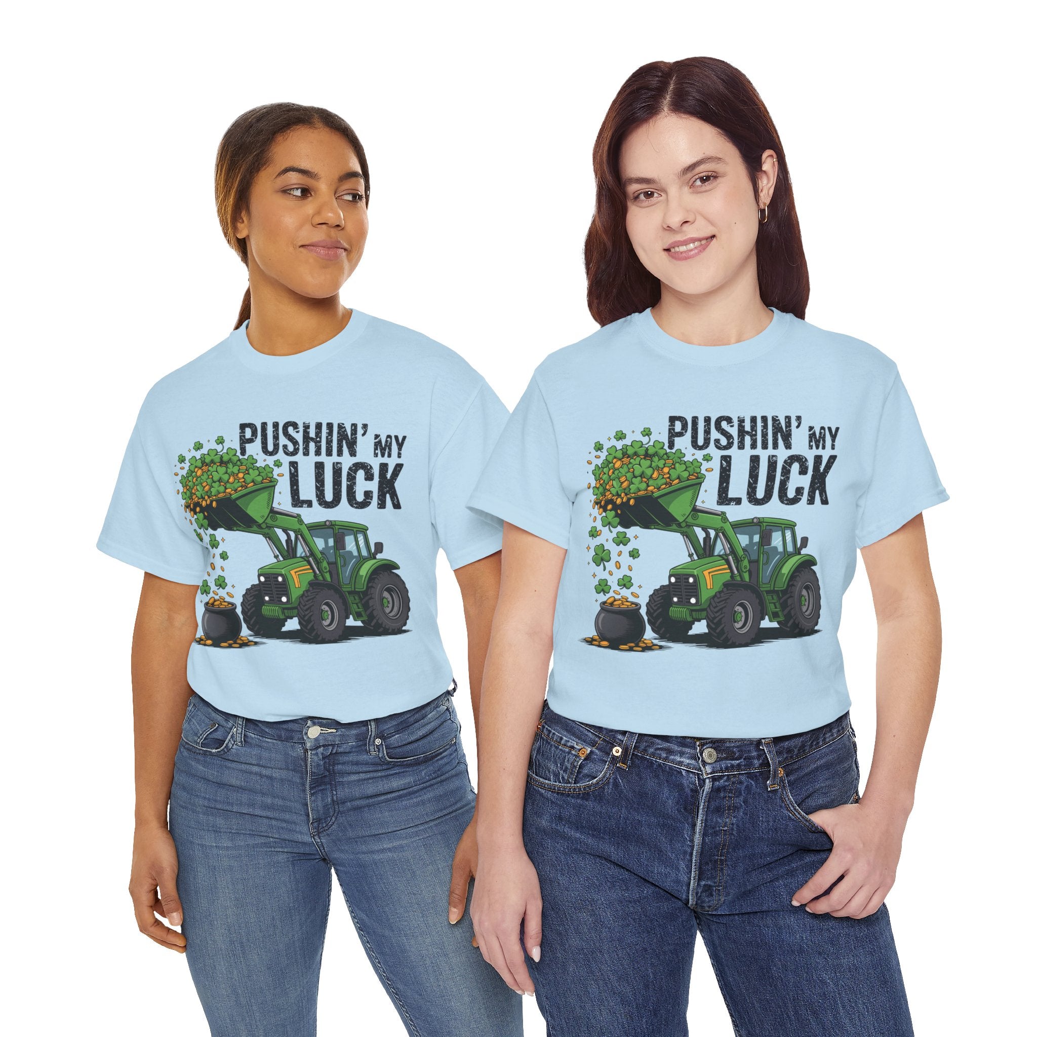 Pushin' My Luck Shamrock Tractor Tee — St. Patrick's Day Unisex Cotton T-Shirt