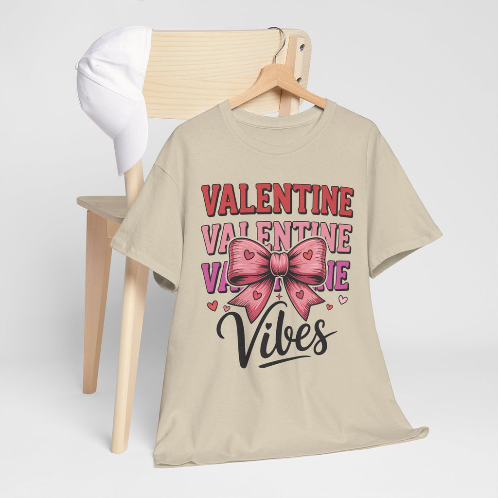 Valentine Vibes T-Shirt — Pink Bow Heart Graphic Unisex Cotton Tee