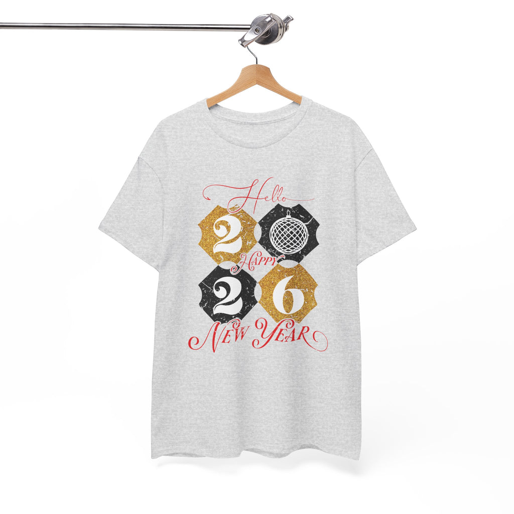 2026 Happy New Year Pink Varsity Tee — Fireworks Party Graphic.Unisex Cotton Tee