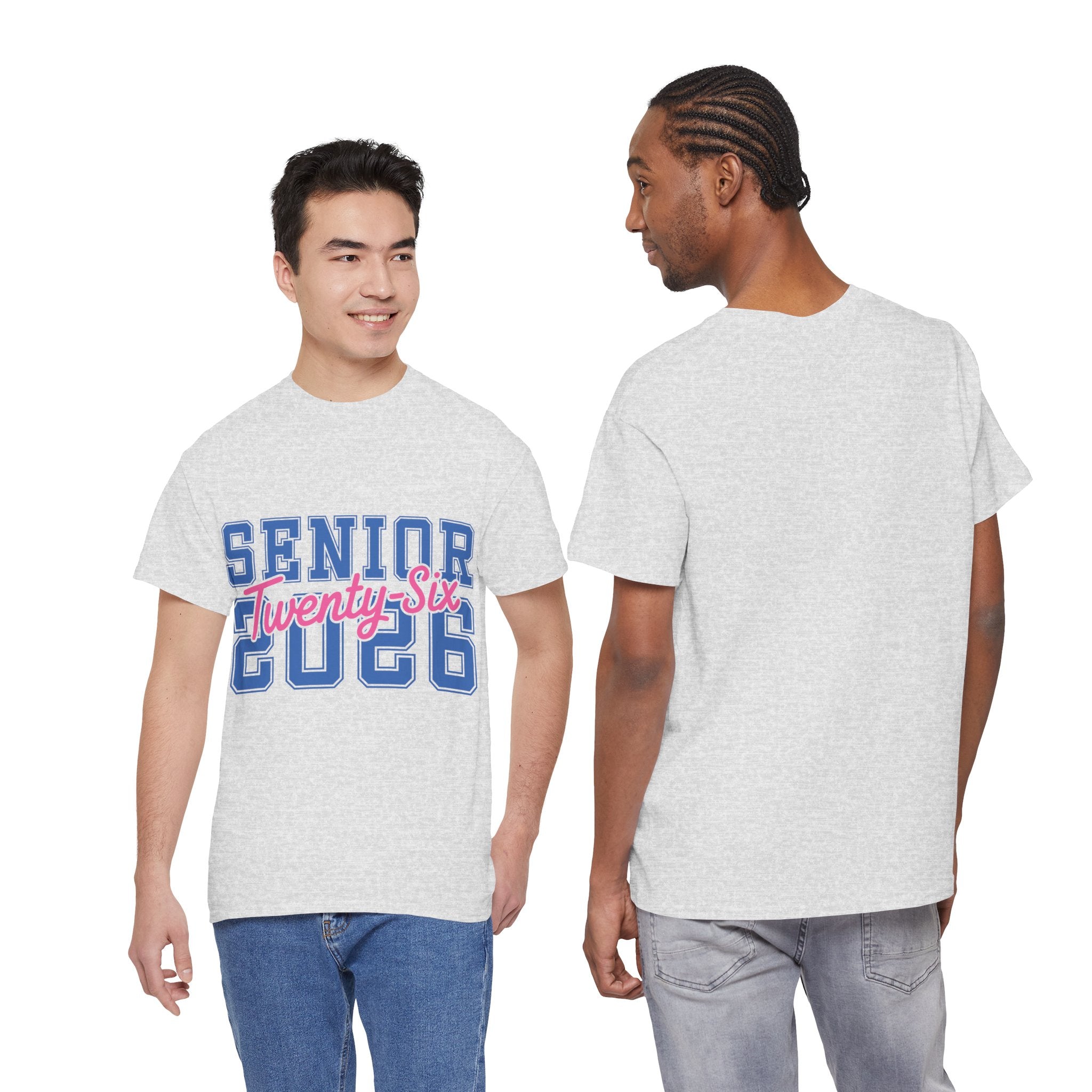 Senior 2026 Tee — Pink Varsity Block with Blue Script Overlay Unisex Cotton Tee