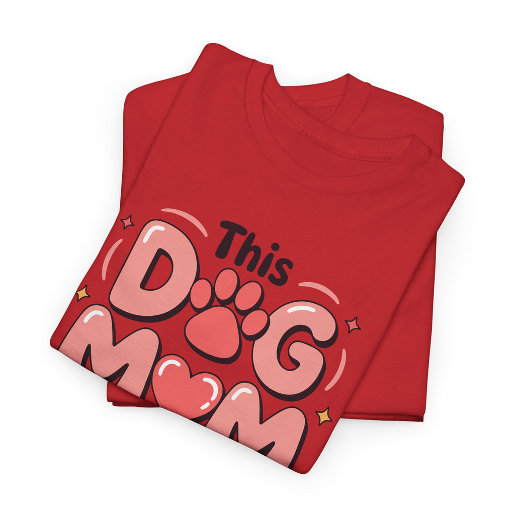 Dog Mom T-Shirt — "This Dog Mom Wears Her Heart on Her Sleeve" Paw & Heart Unisex Cotton Tee