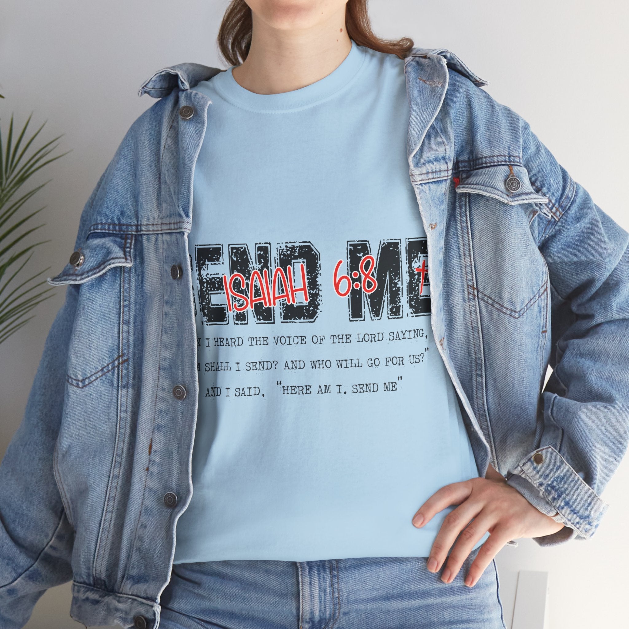 Here I Am Send Me Isaiah 6:8 T-Shirt — Christian Cross Graphic Unisex Cotton Tee