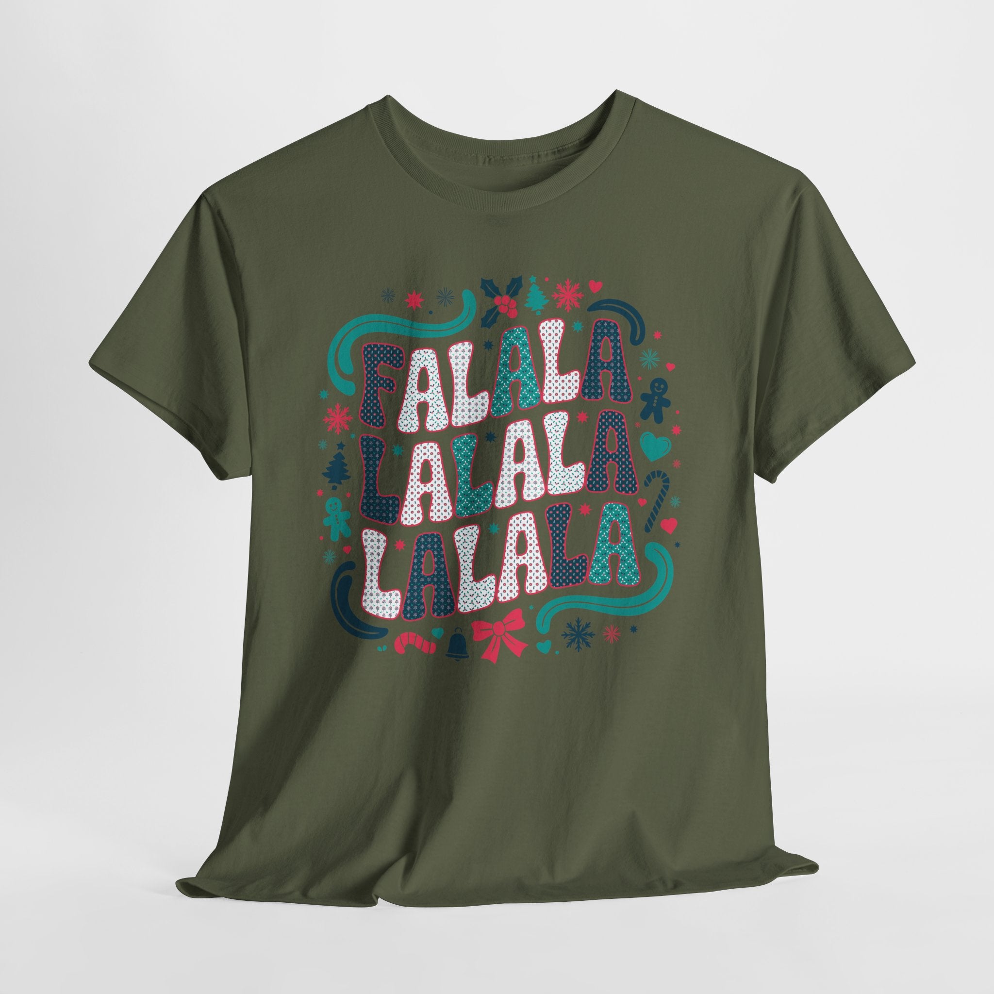 Fa La La La La Christmas T-Shirt — Festive Candy Cane & Gingerbread Holiday Unisex Cotton Tee