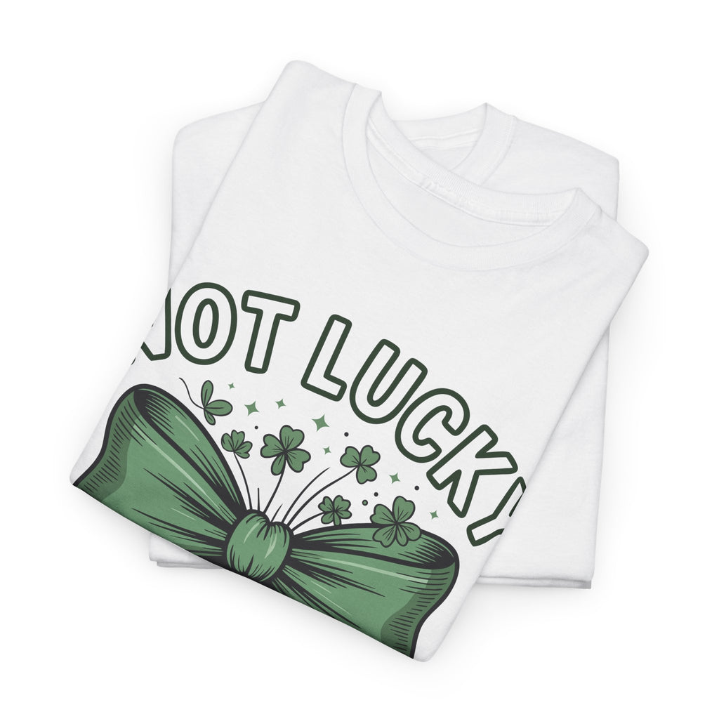 Not Lucky, Simply Blessed T-Shirt — Green Bow & Clovers St. Patrick’s Unisex Cotton Tee