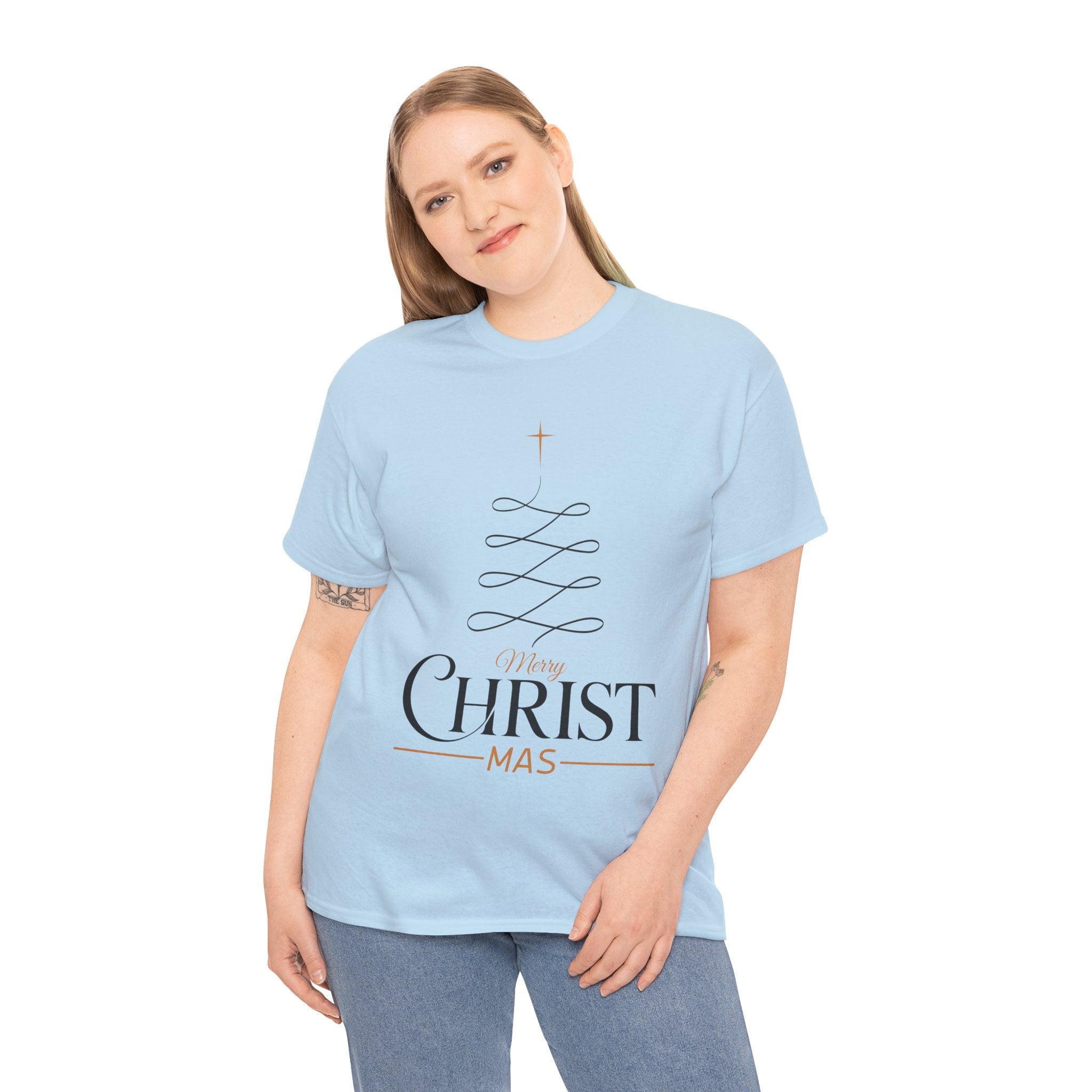 Merry Christmas Gold Cross Tree Unisex Cotton Tee