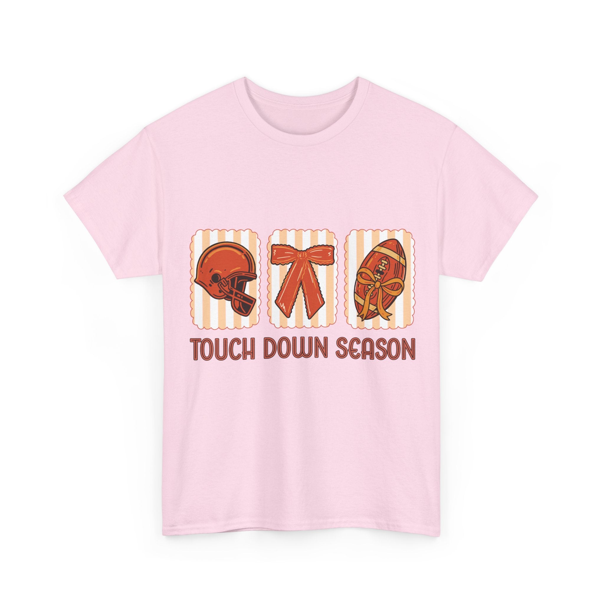Touch Down Season Football Tee — Striped Fall Helmet & Bow Design Unisex Cotton Tee