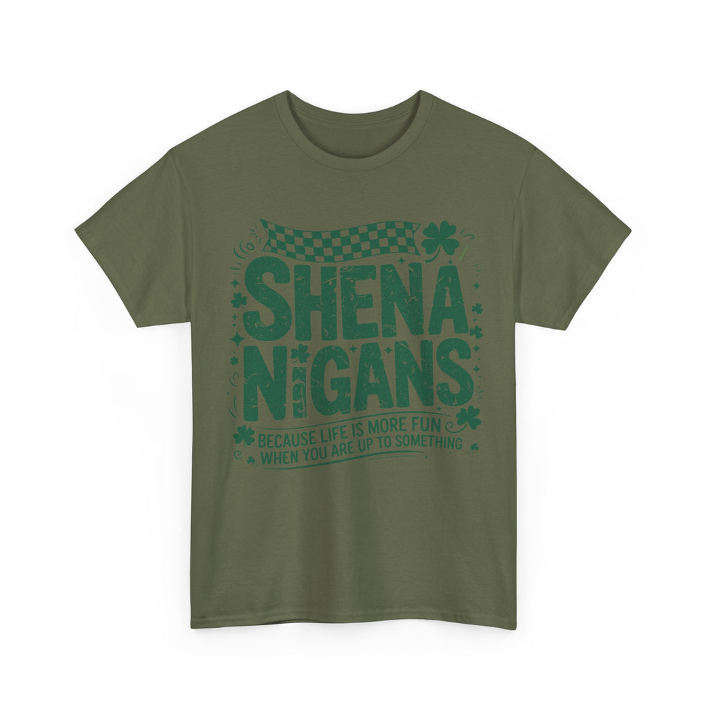 Shenanigans Clover Tee — Bright Green St. Patrick’s Day Shirt with Checkered Flag Unisex Cotton Tee