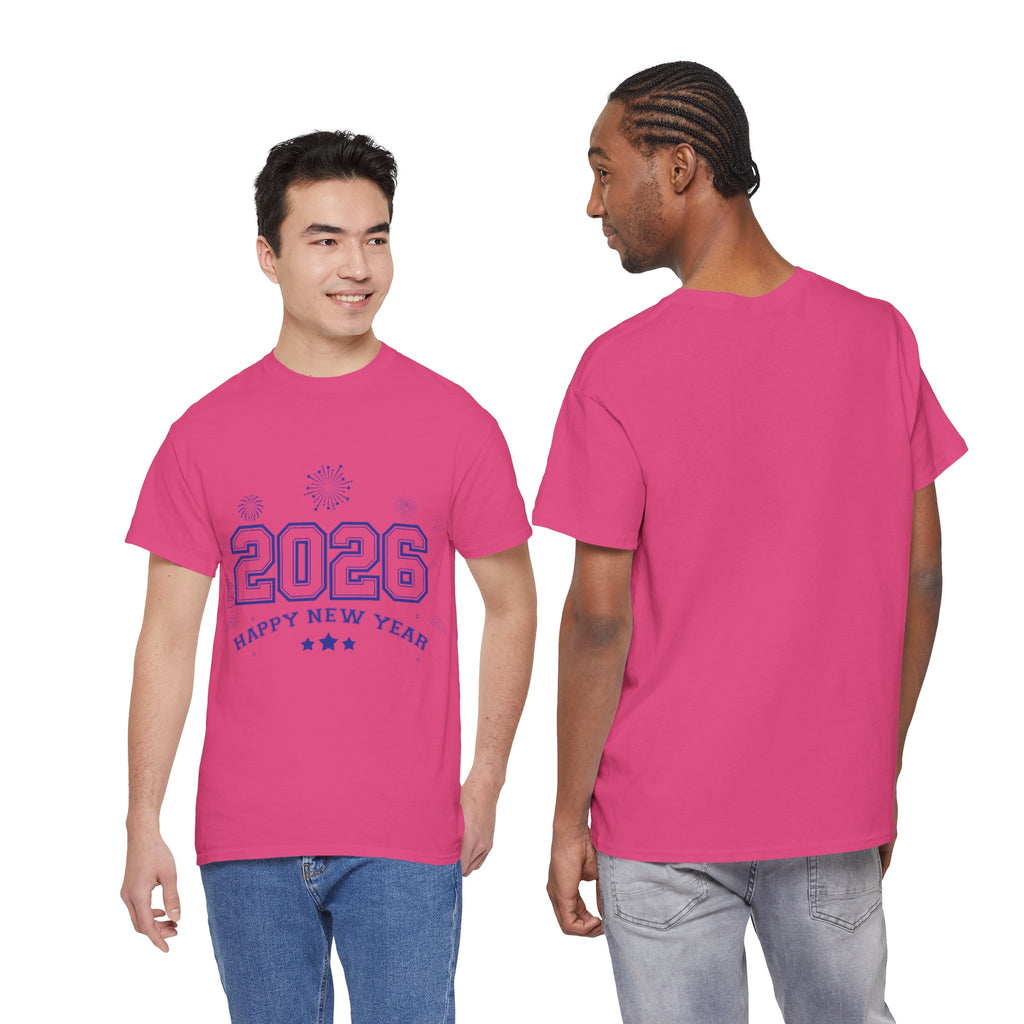 Happy New Year 2026 Varsity Tee — Fireworks & Confetti Celebration Unisex Cotton Tee