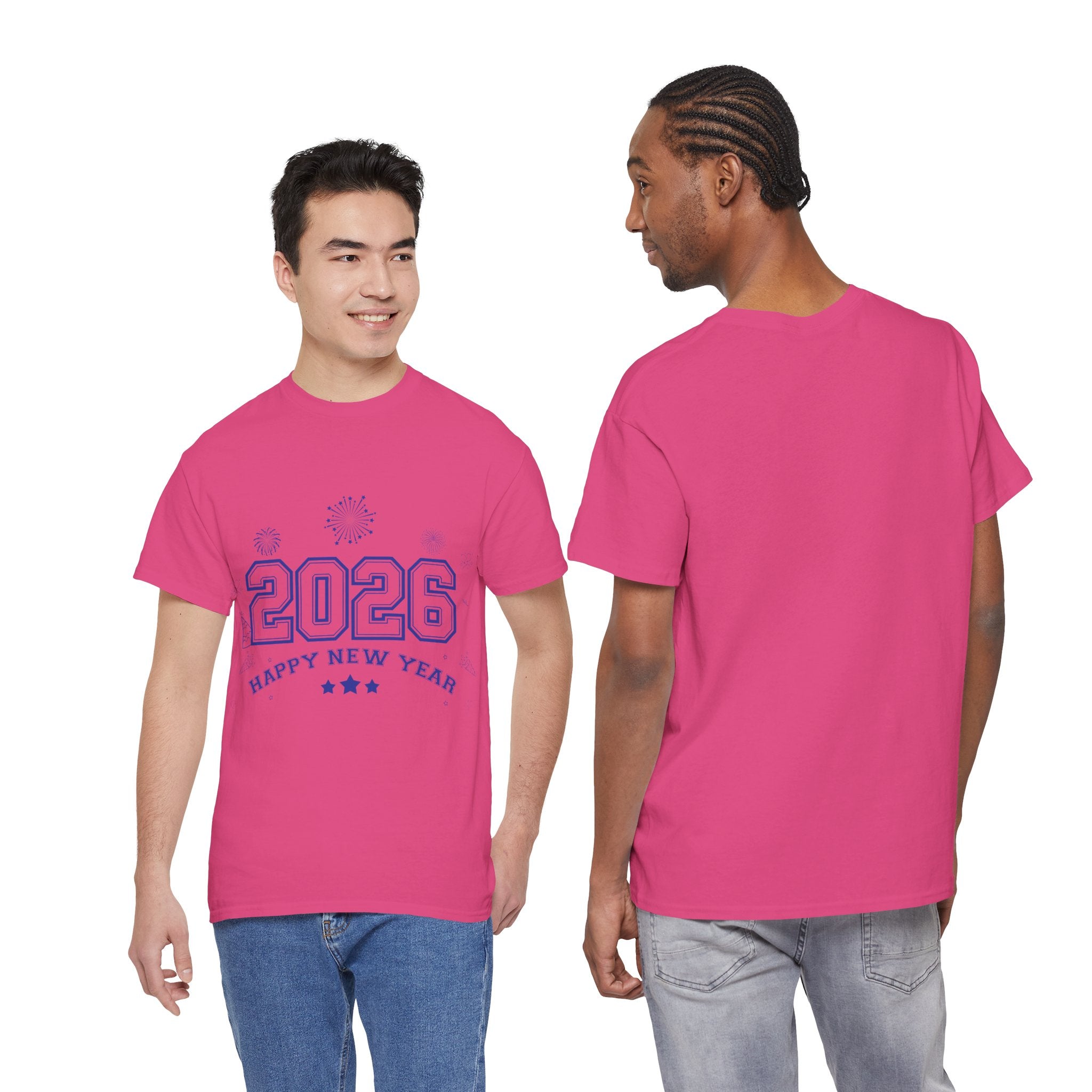 Happy New Year 2026 Varsity Tee — Fireworks & Confetti Celebration Unisex Cotton Tee