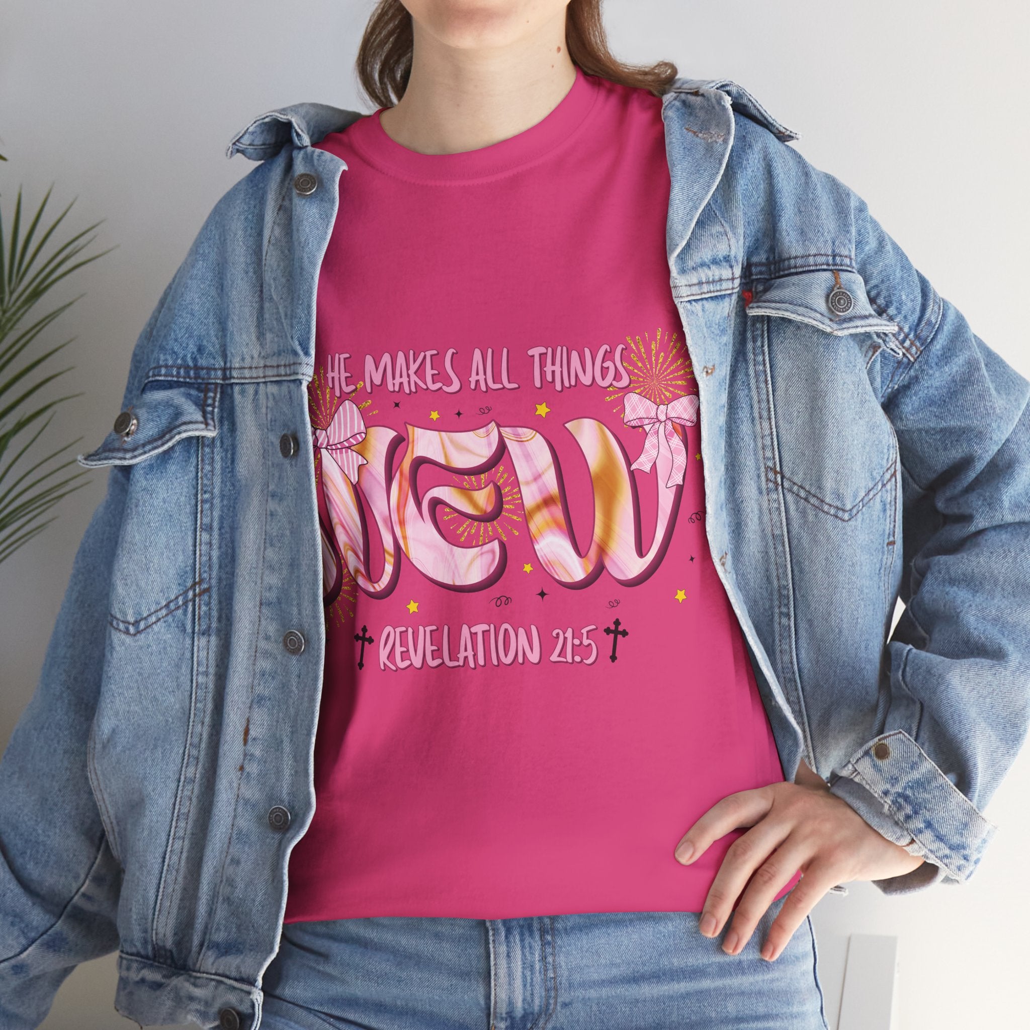 Christian Marble Tee — “He Makes All Things New” (Revelation 21:5)... Unisex Cotton Tee