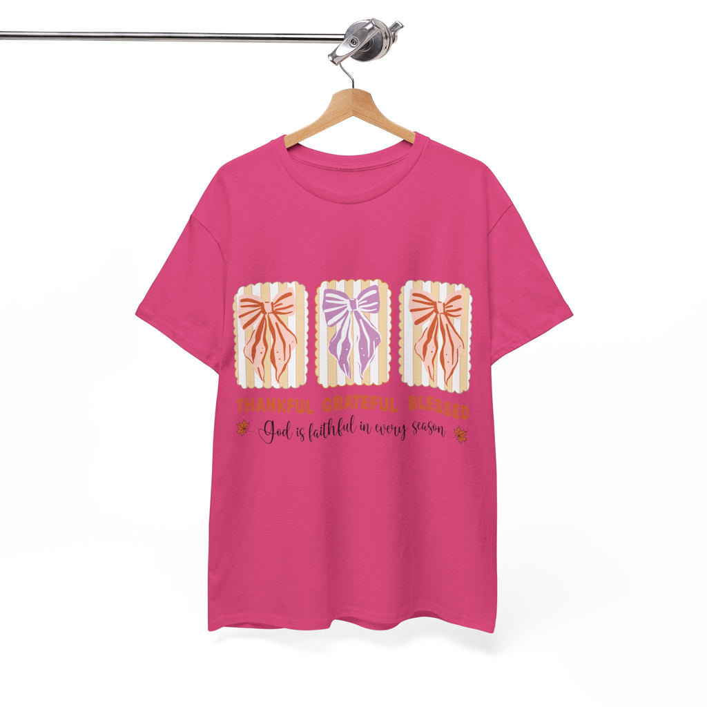 Thankful Grateful Blessed Fall Tee — God Is Faithful Pastel Bows..Unisex Cotton Tee