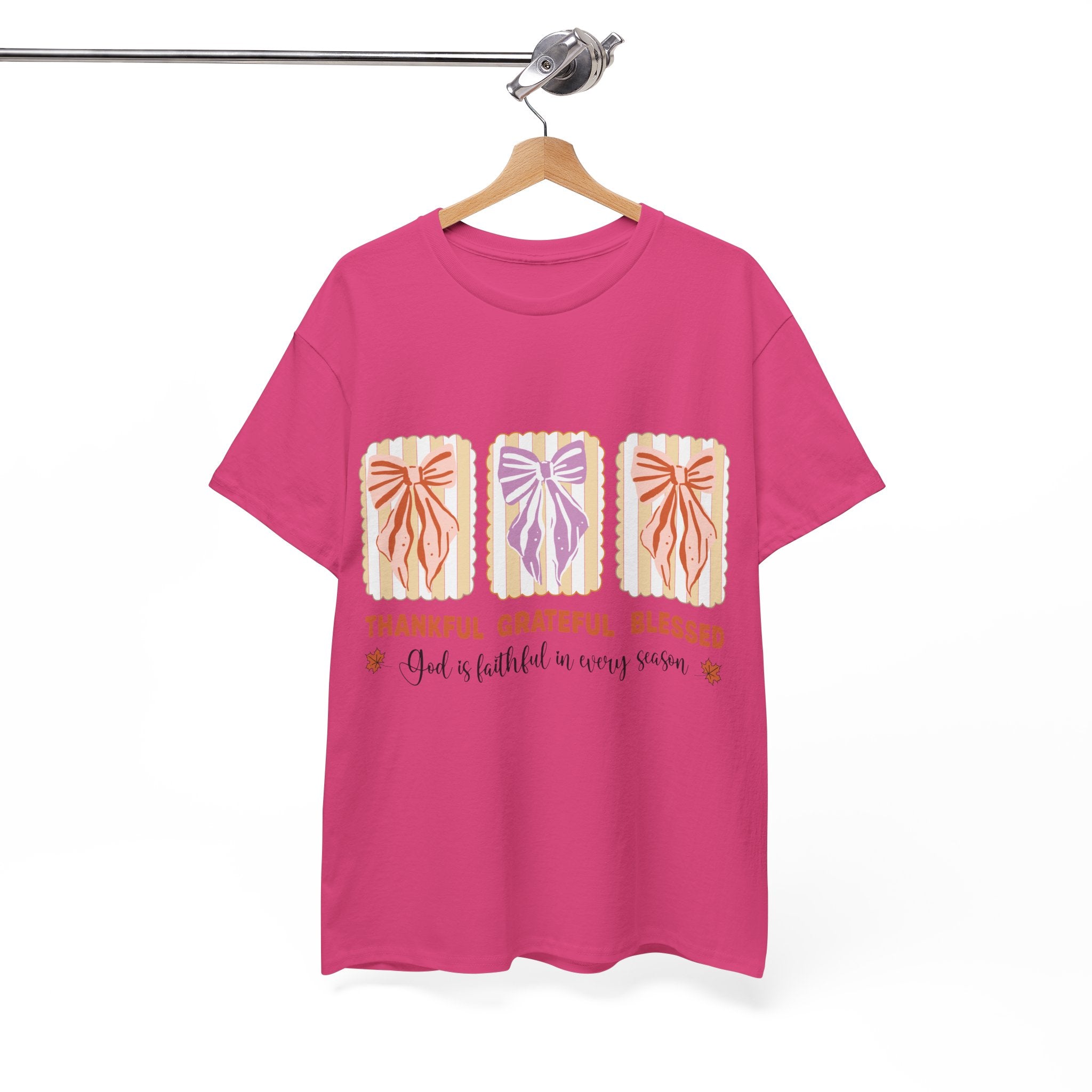 Thankful Grateful Blessed Fall Tee — God Is Faithful Pastel Bows..Unisex Cotton Tee