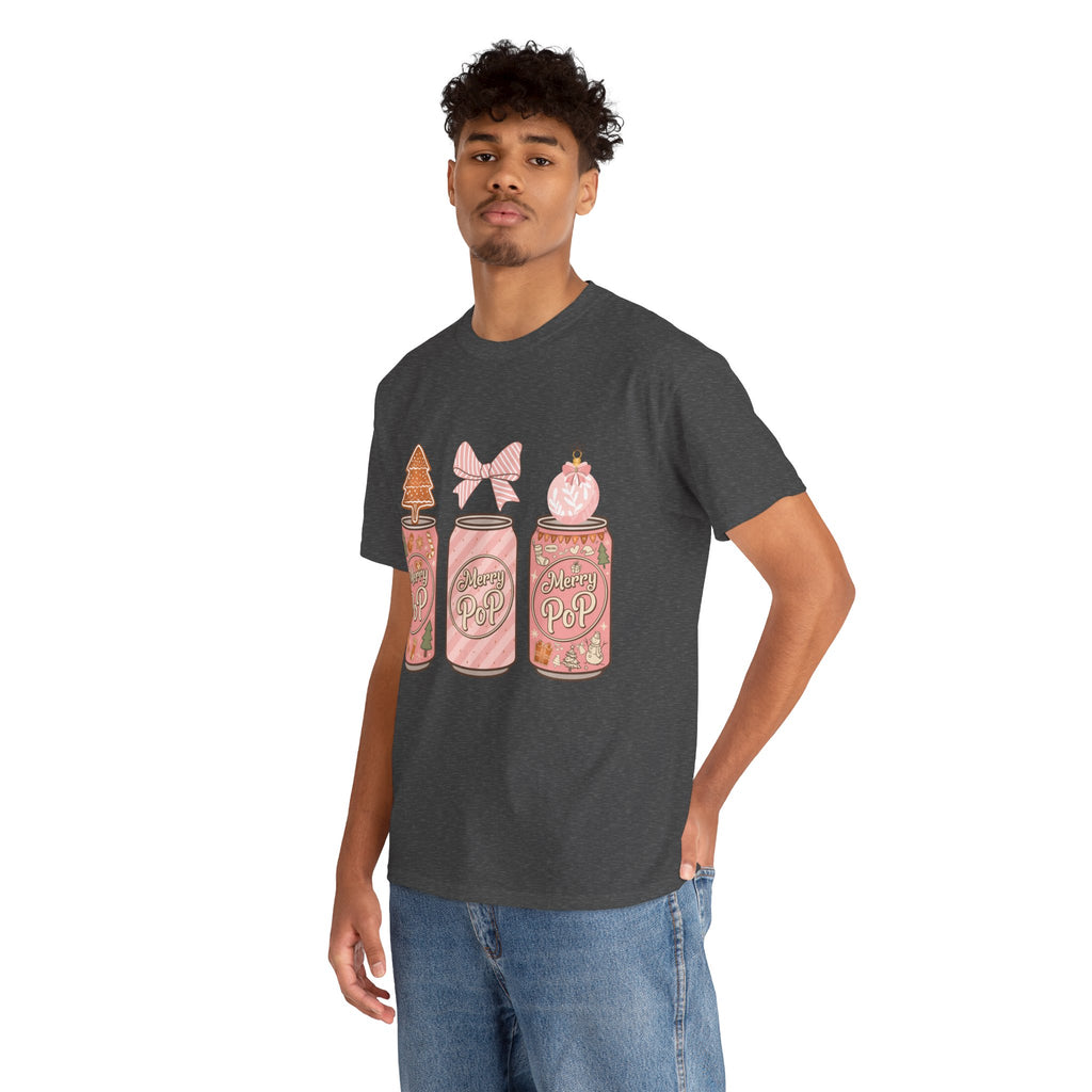 Merry Pop Christmas Soda Can Tee — Pastel Holiday Graphic Unisex Cotton T-Shirt