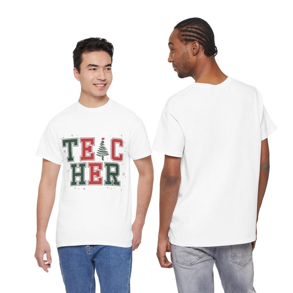Teacher Christmas Varsity T-Shirt — Red & Green Holiday Unisex Cotton Tee