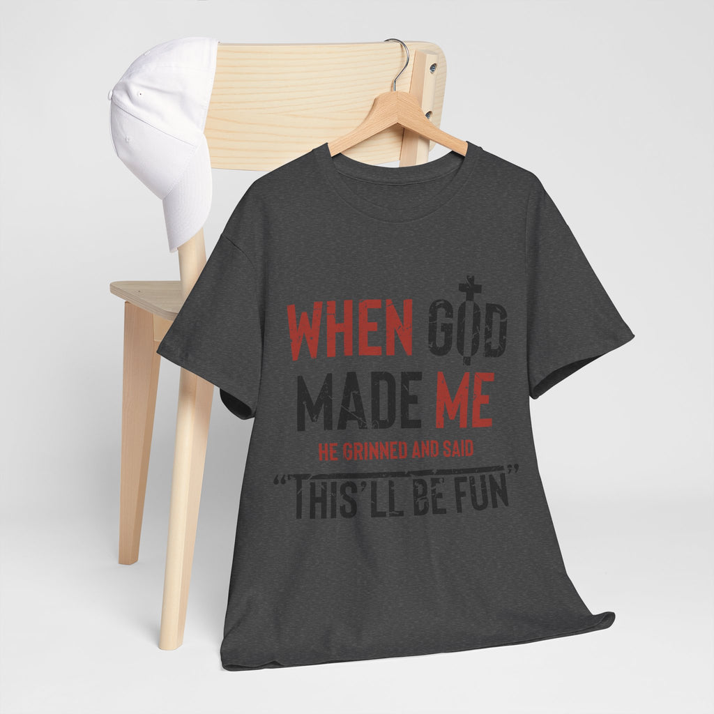 Humorous Grunge Quote Tee — "When He Saw Me, He Grinned and Said"Unisec Cotton Tee