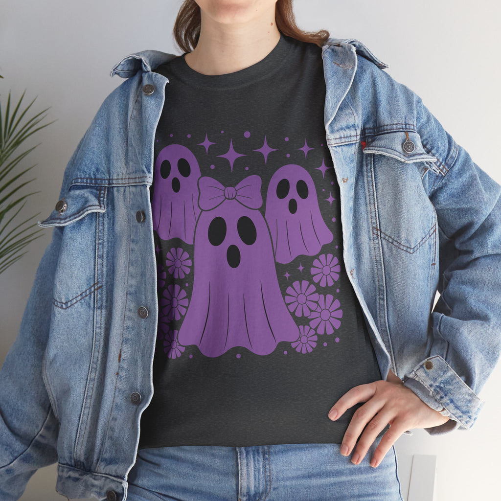Purple Ghost Halloween Unisex Cotton Tee