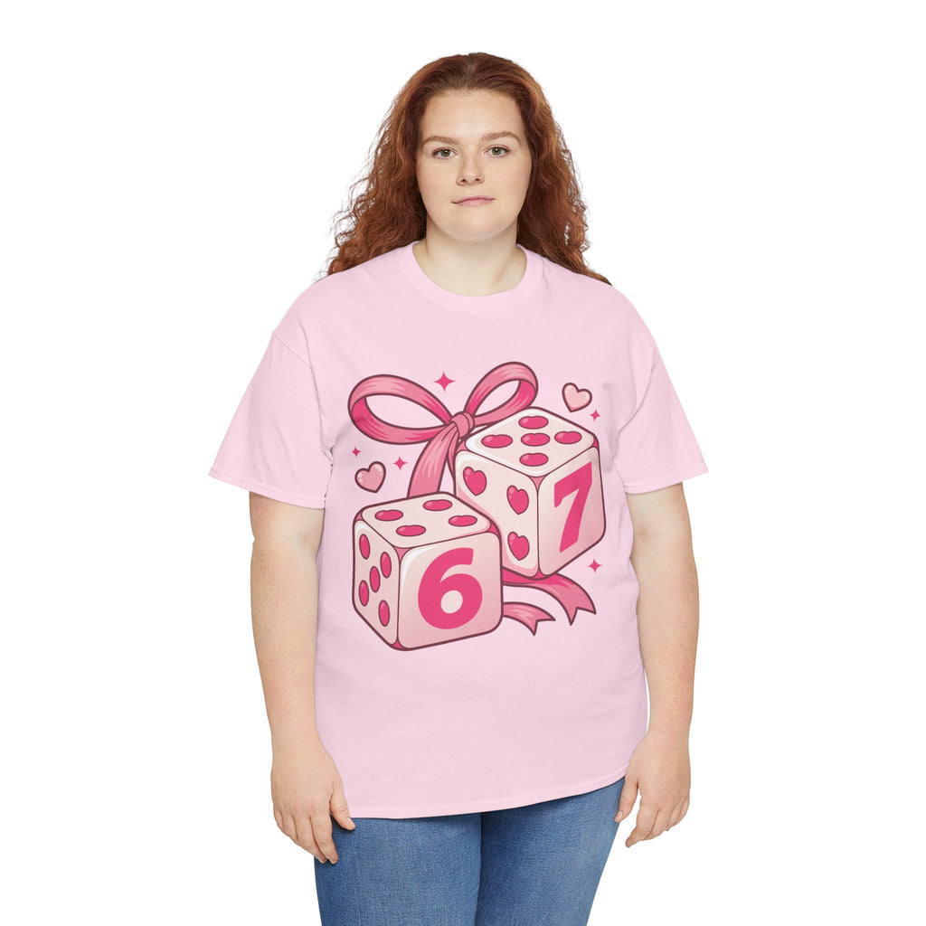 Lucky Love Dice T-Shirt — Pink Heart Dice with Bow..Unisex Cotton Tee