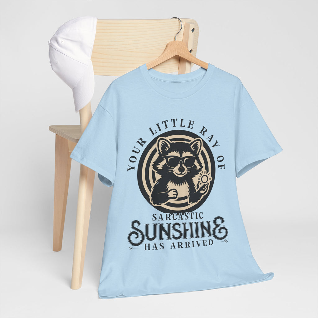 Cool Raccoon Sunglasses T-Shirt — Raccoon Holding Sun Graphic Unisex Cotton Tee