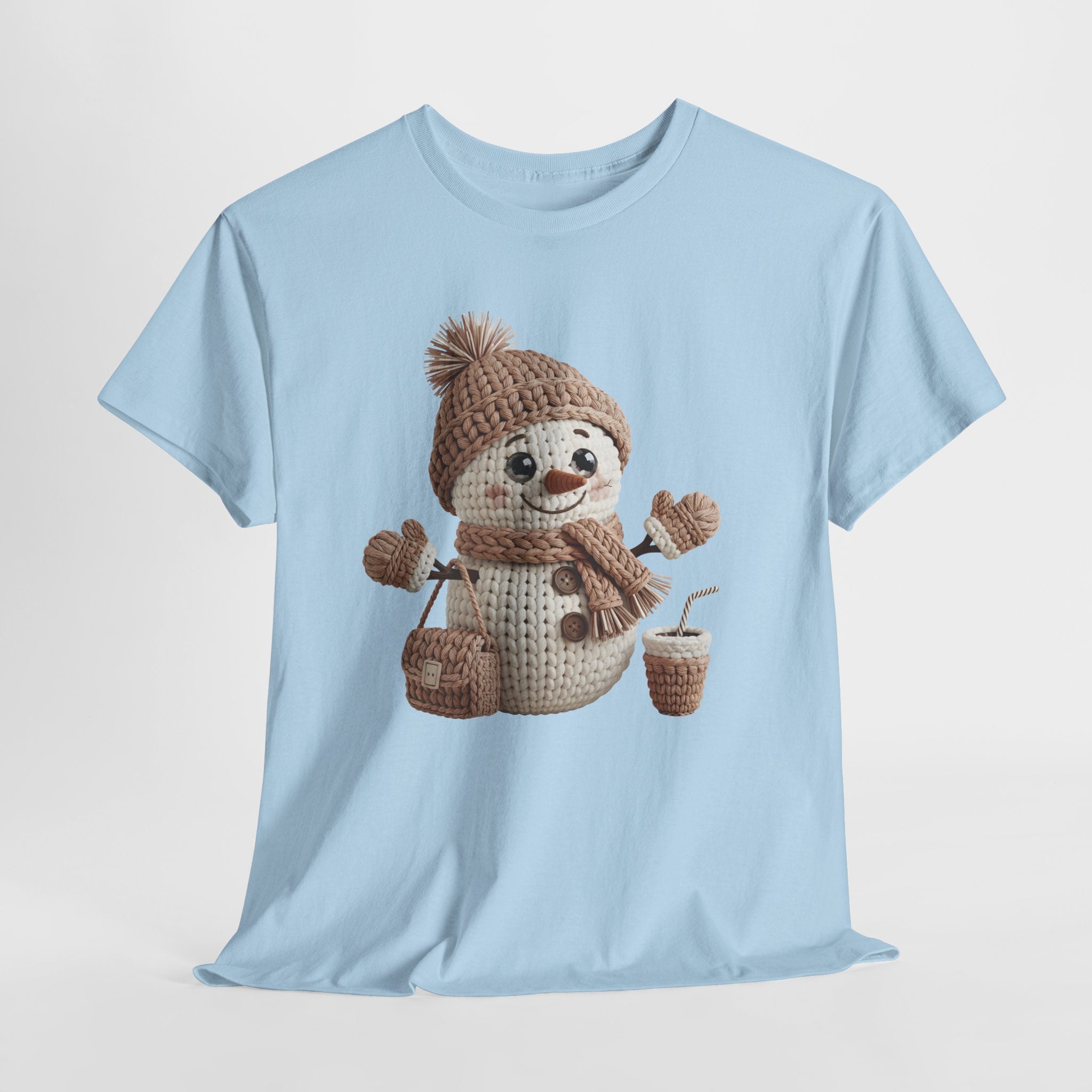 Snowman Knit‑Style Graphic Tee — Cute Faux‑Yarn Snowman with Hat, Scarf & Mittens.Unisex Cotton Tee