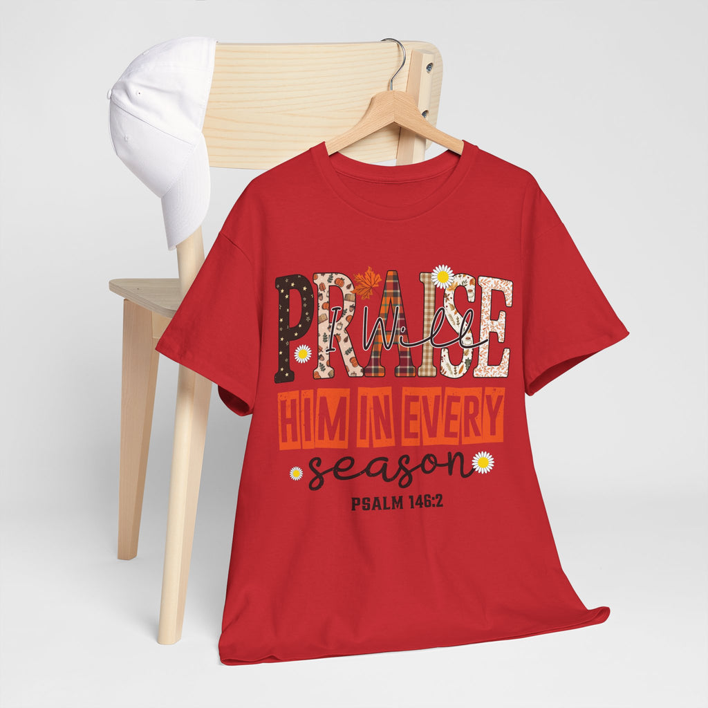 Praise Him In Every Tee — Fall Daisies & Leaf Floral Graphic Unisex Cotton T-Shirt