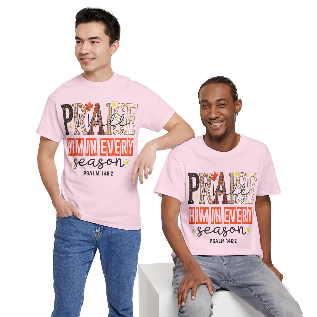 Praise Him In Every Tee — Fall Daisies & Leaf Floral Graphic Unisex Cotton T-Shirt