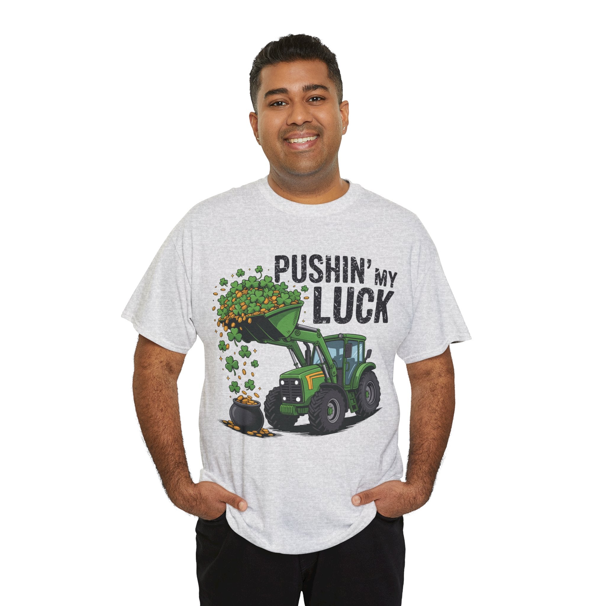 Pushin' My Luck Shamrock Tractor Tee — St. Patrick's Day Unisex Cotton T-Shirt