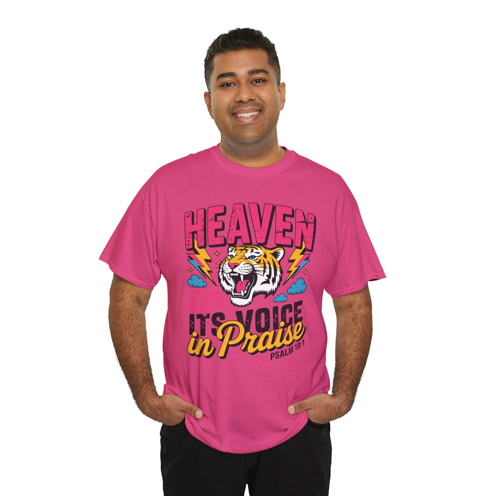 Psalm 19:1 Tiger Praise T-Shirt — Bold Christian Roaring Tiger Graphic.Unisex Cotton Tee
