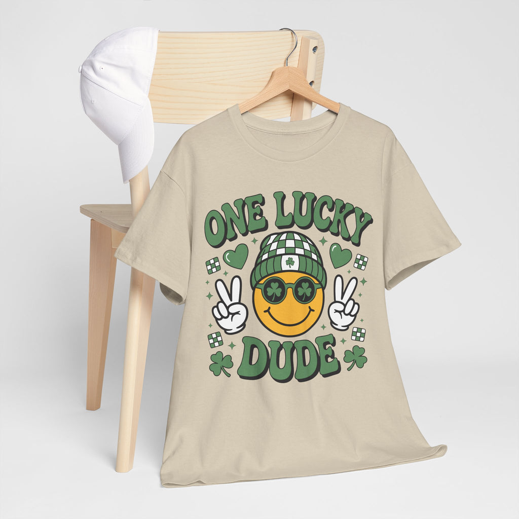 One Lucky Dude Shamrock Tee — St. Patrick's Day Smiley Unisex Cotton Tshirt