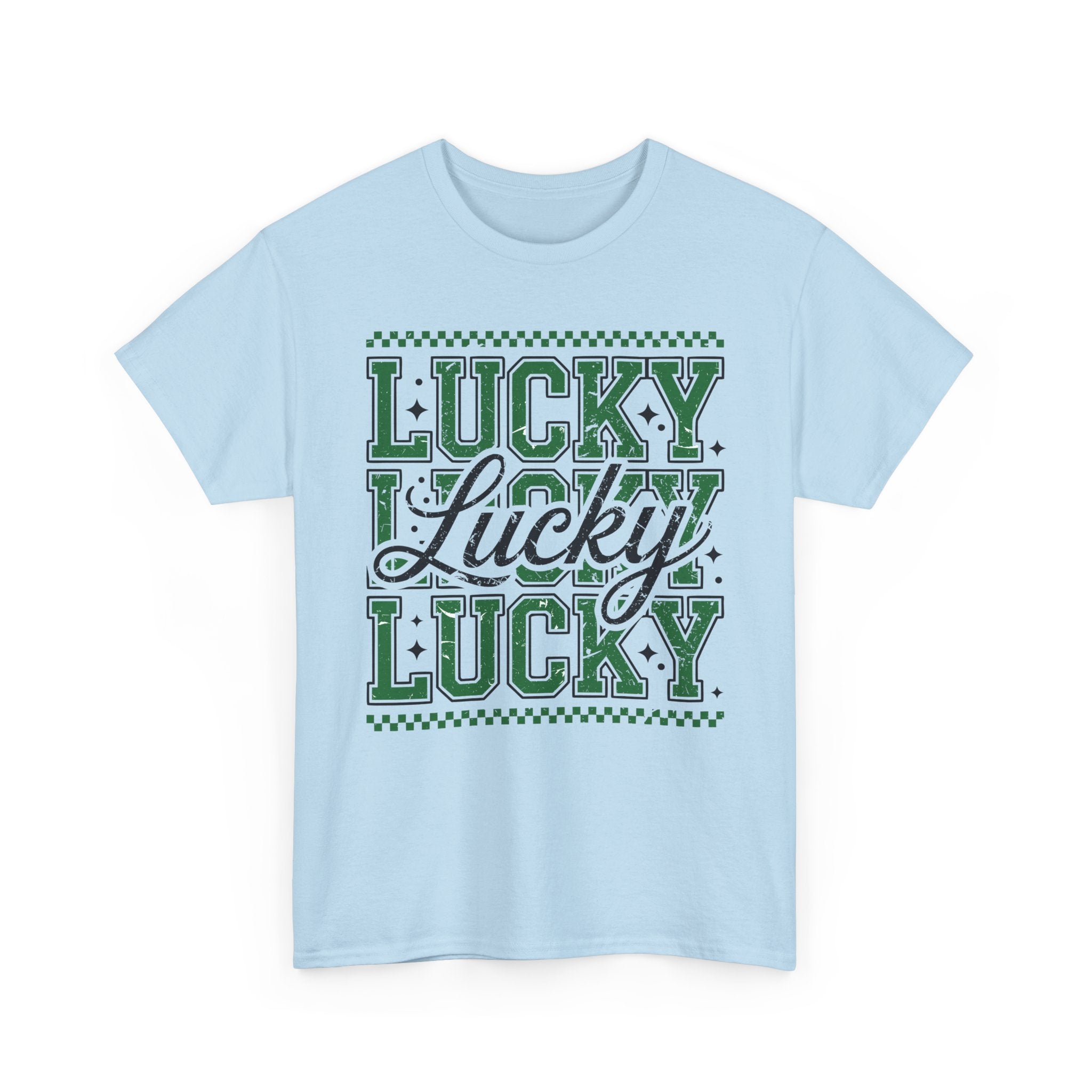 Lucky Varsity Tee — Layered Green ‘Lucky’ Graphic Unisex Cotton Tee