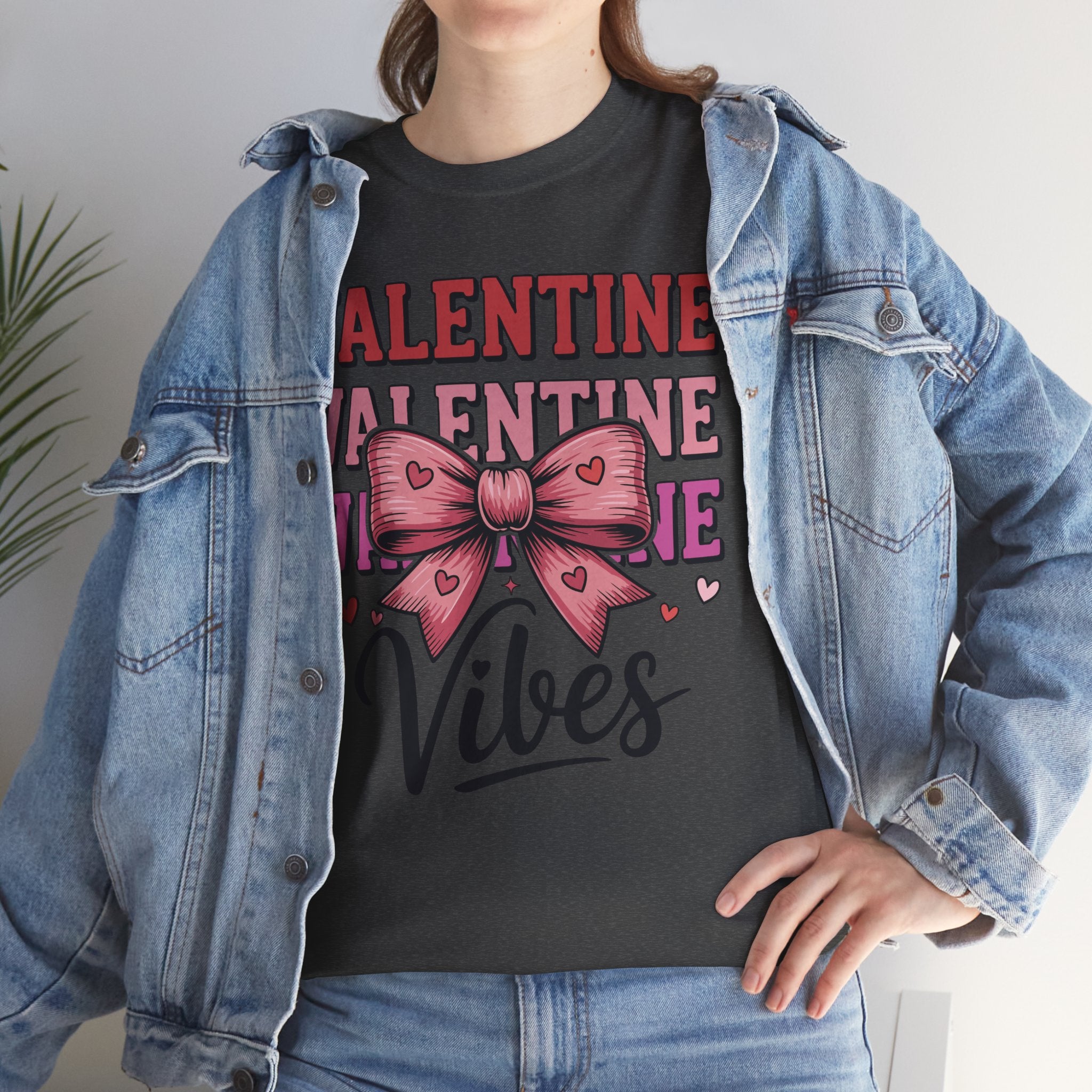 Valentine Vibes T-Shirt — Pink Bow Heart Graphic Unisex Cotton Tee