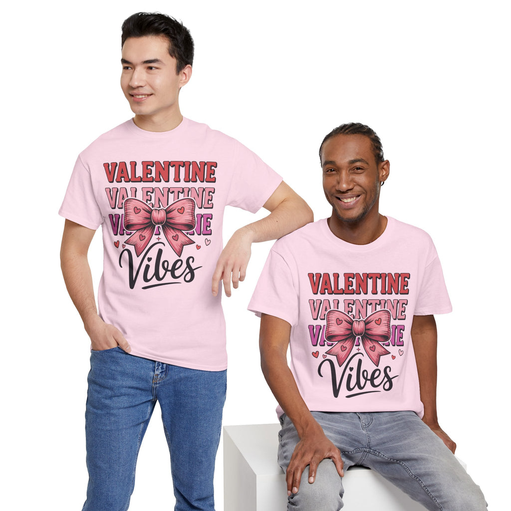 Valentine Vibes T-Shirt — Pink Bow Heart Graphic Unisex Cotton Tee