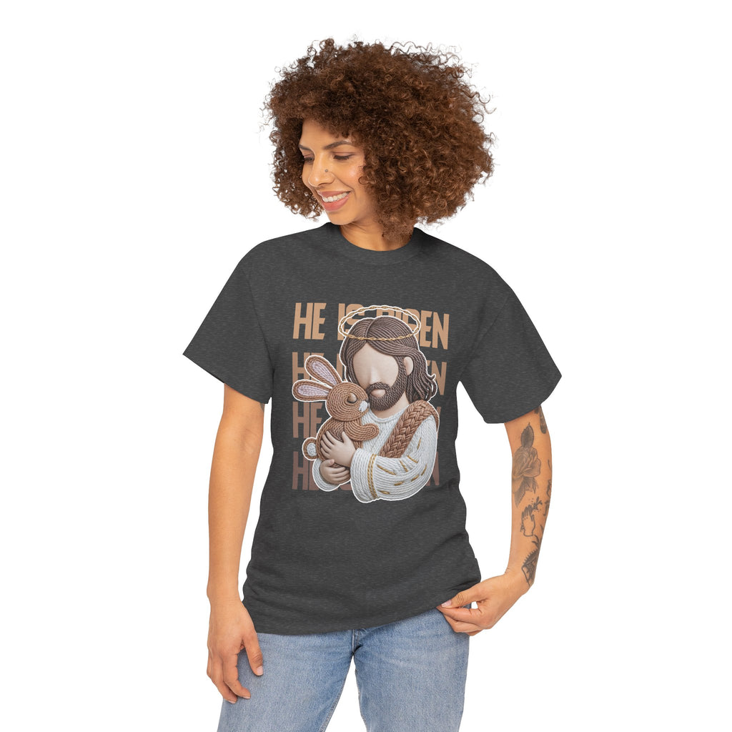 He Is Risen Matthew 28:6 Jesus With Lamb Unisex Cotton T-Shirt