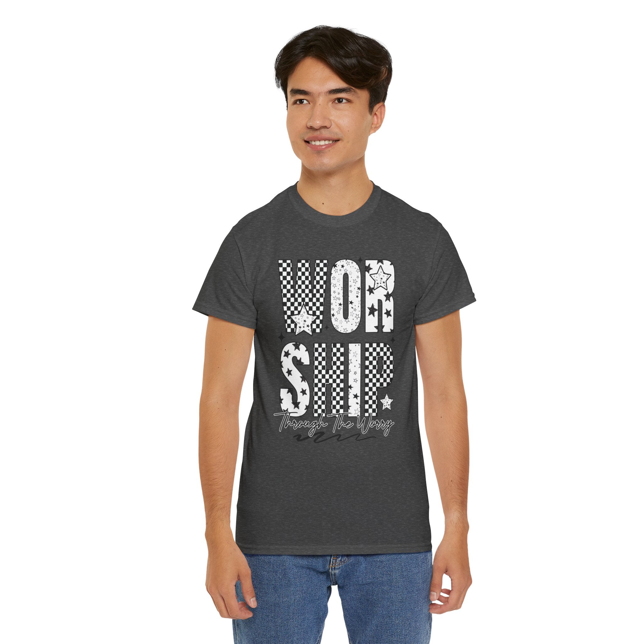 WORSHIP Through The Worry Checkerboard Unisex Cotton Tee