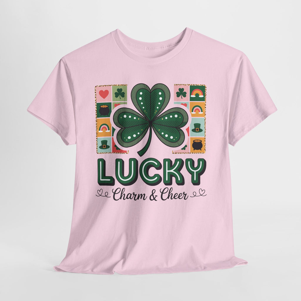 Lucky Charm & Cheer Clover Tee — Patchwork St. Patrick’s Day Unisex Cotton T-Shirt