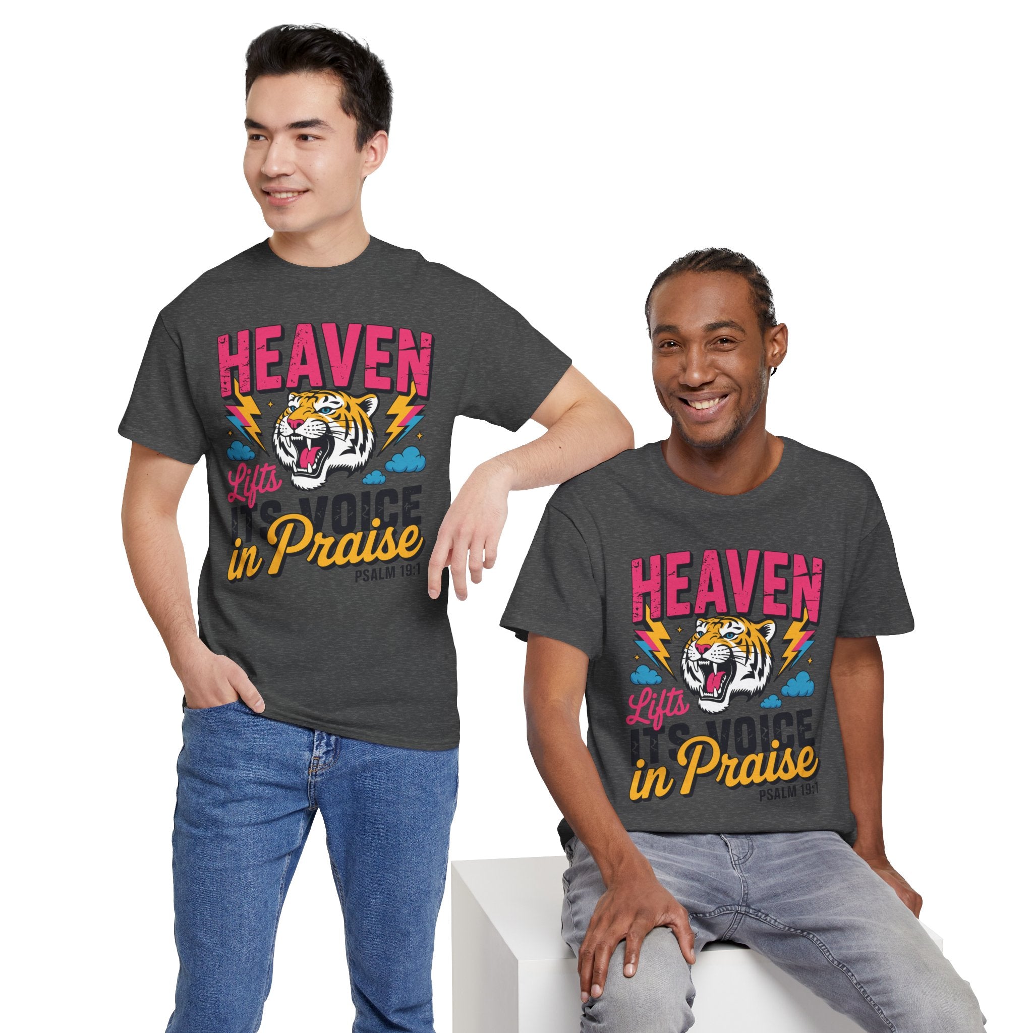Psalm 19:1 Tiger Praise T-Shirt — Bold Christian Roaring Tiger Graphic.Unisex Cotton Tee