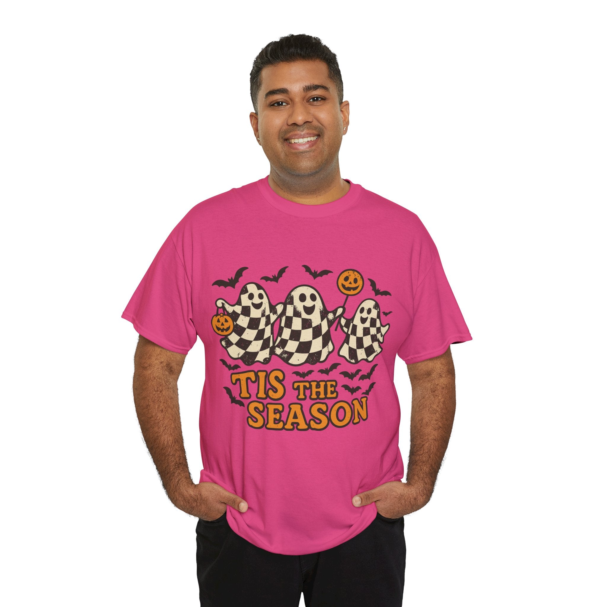 Halloween Ghosts Checker Pattern Unisex Cotton Tee