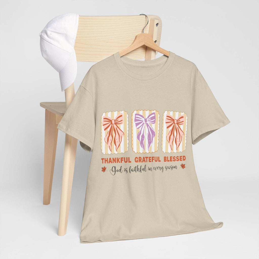 Thankful Grateful Blessed Fall Tee — God Is Faithful Pastel Bows..Unisex Cotton Tee