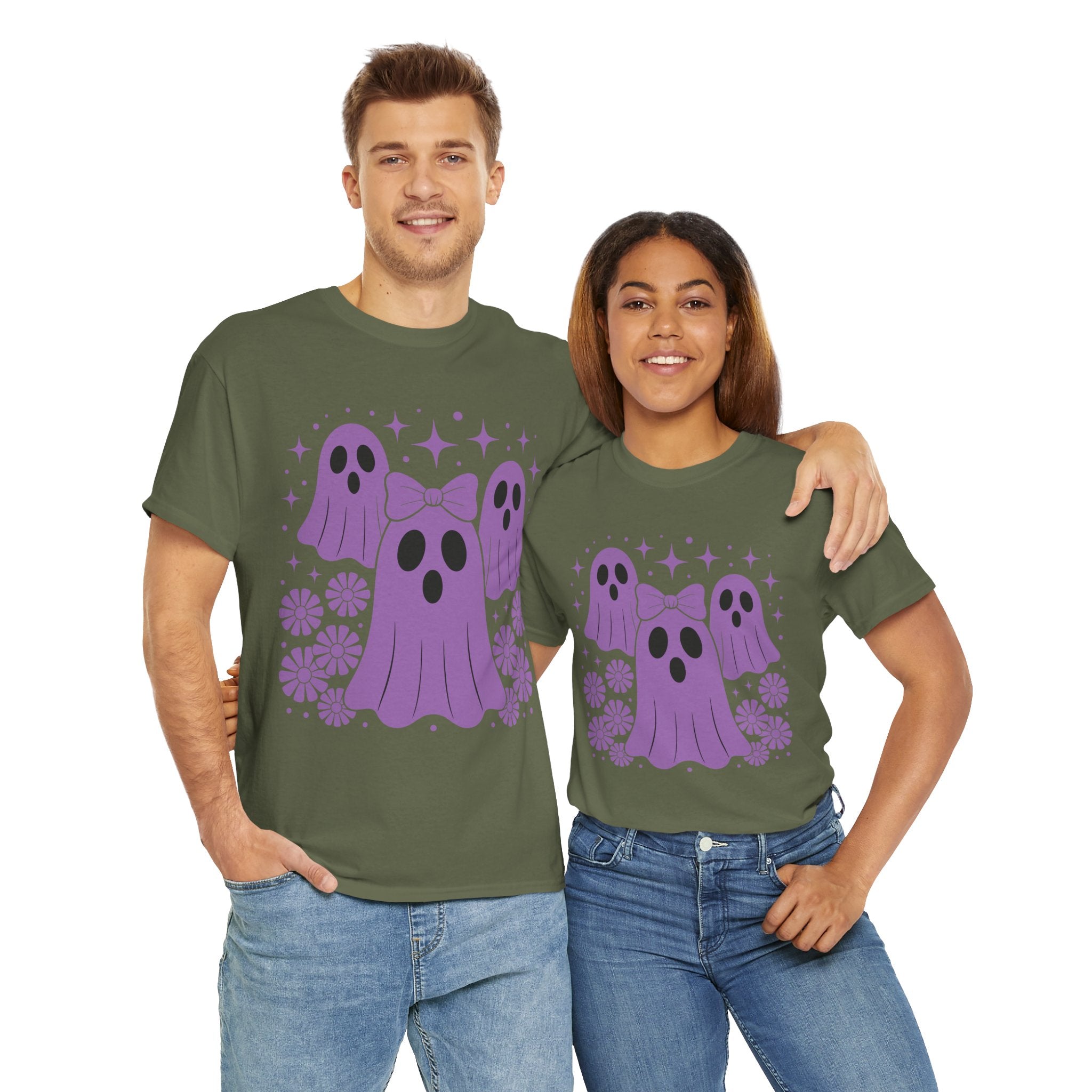 Purple Ghost Halloween Unisex Cotton Tee