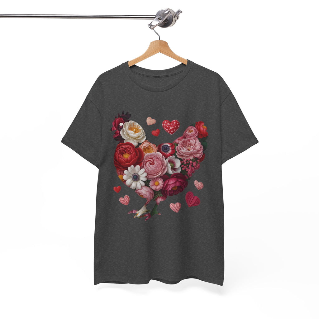 Floral Chicken Heart Tee — Red & Pink Flower Silhouette Unisex Cotton Tee