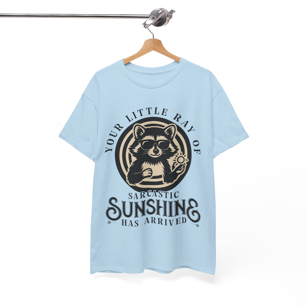 Cool Raccoon Sunglasses T-Shirt — Raccoon Holding Sun Graphic Unisex Cotton Tee