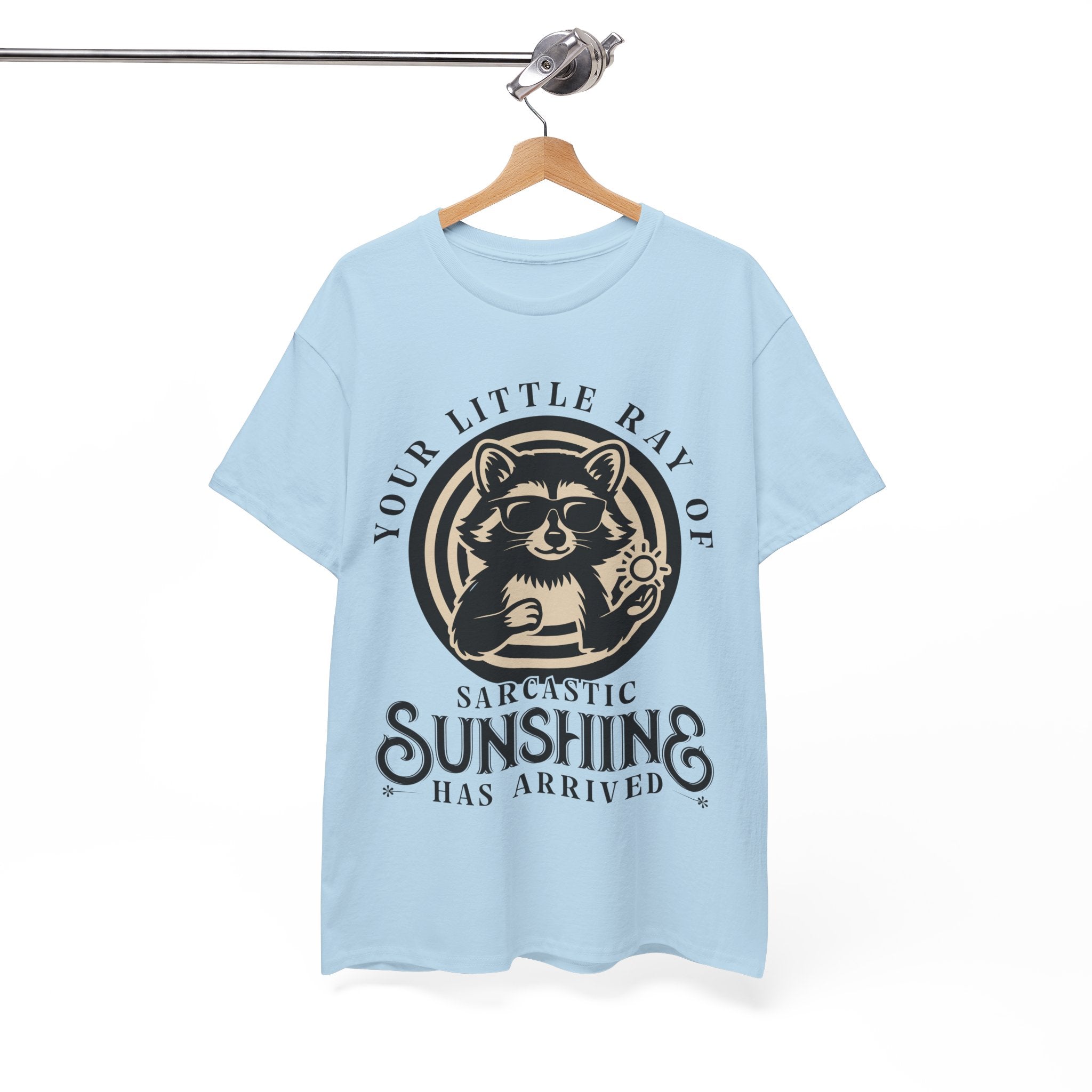 Cool Raccoon Sunglasses T-Shirt — Raccoon Holding Sun Graphic Unisex Cotton Tee