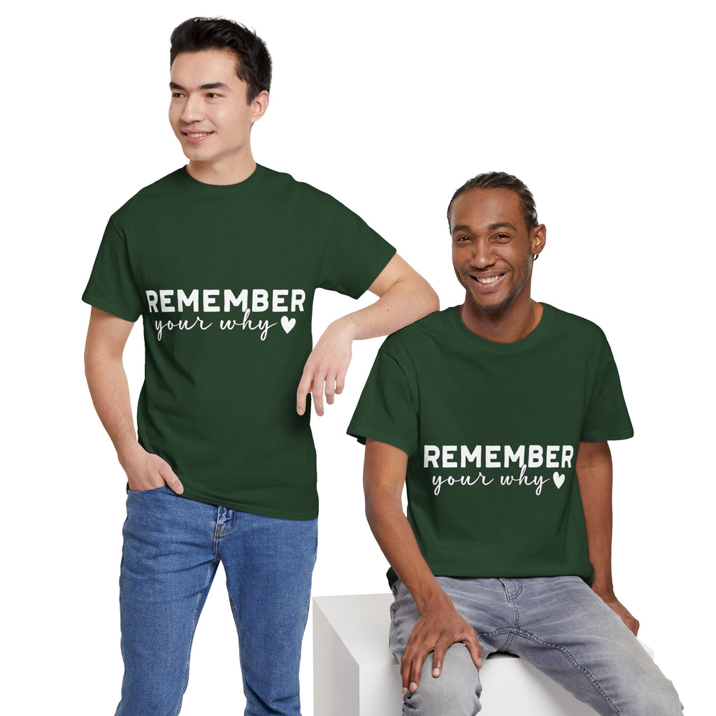 Remember Your Why Tee — Minimalist Heart Motivational Unisex Cotton Tshirt