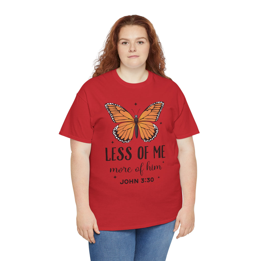 Monarch Butterfly Tee — "Less of Me, More of Him" Christian Unisex cotton T‑Shirt