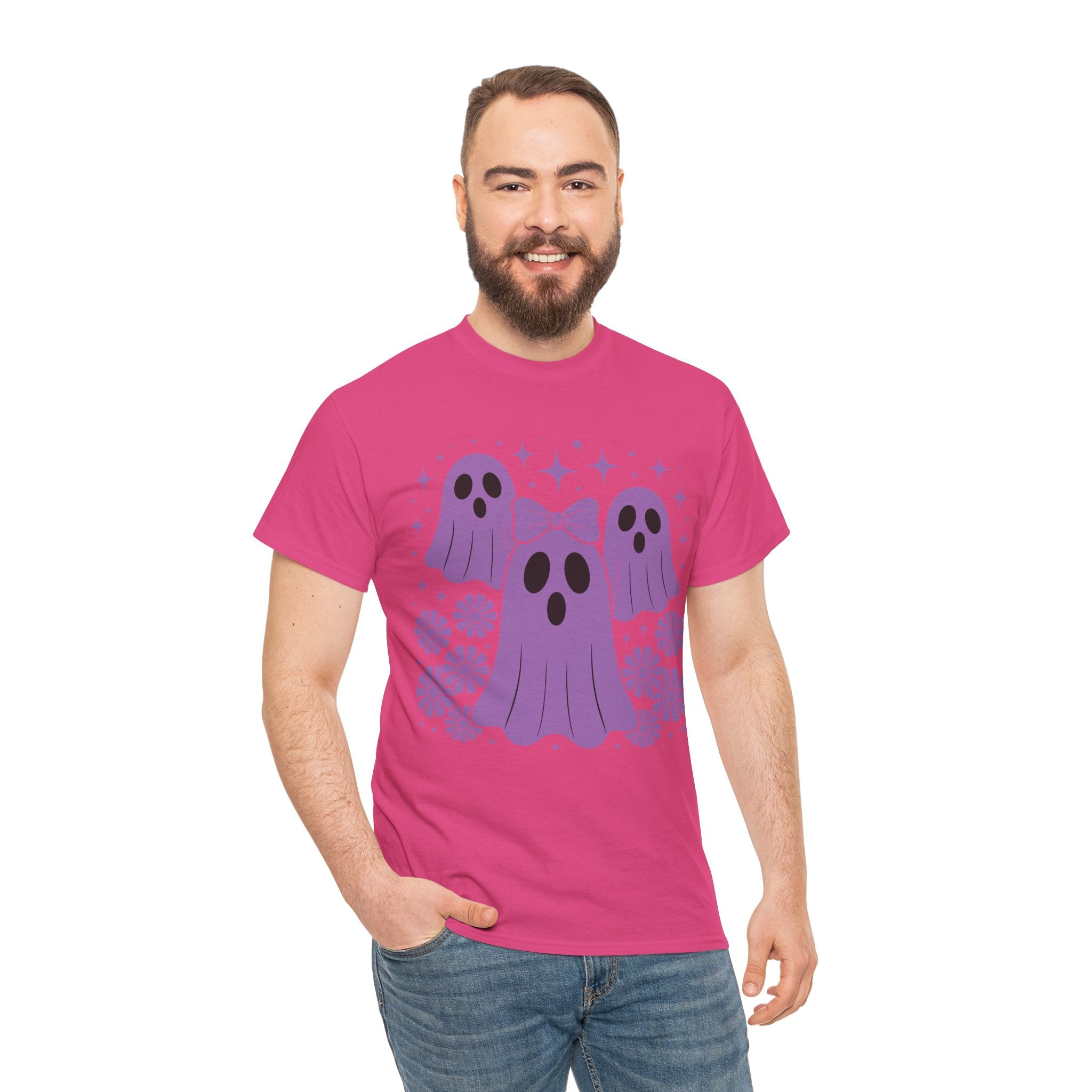 Purple Ghost Halloween Unisex Cotton Tee